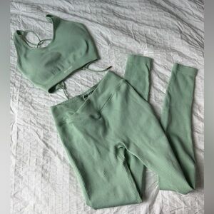 Green Ribbed Activewear Set